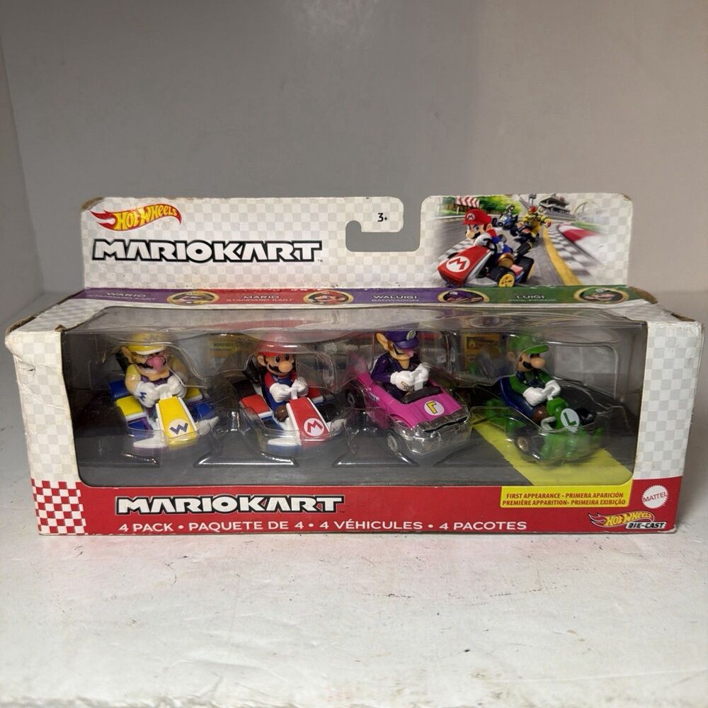 Hot Wheels MarioKart 4 Pak First Appearance Mario Luigi Wario Waluigi Sealed New